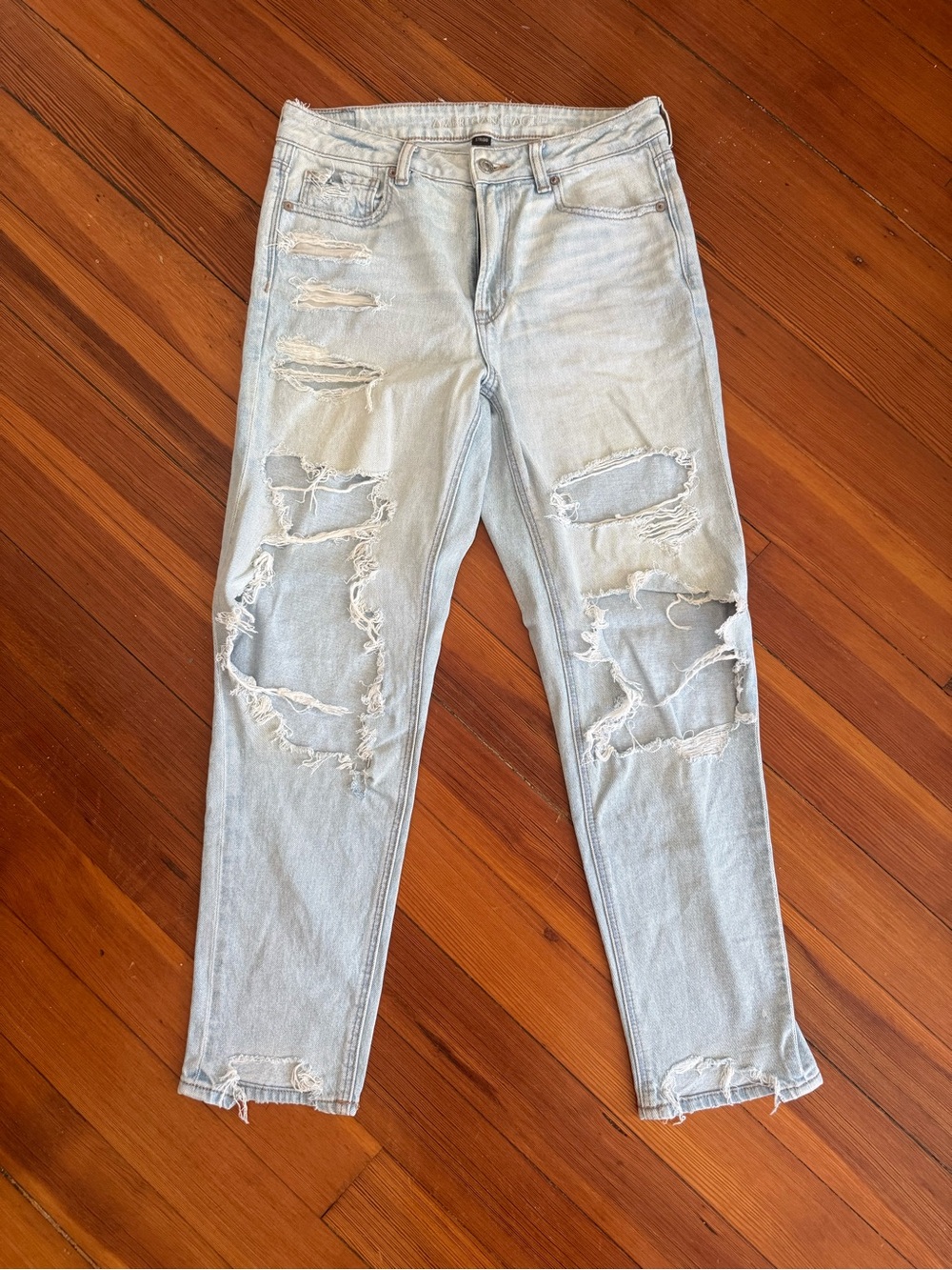 American Eagle Outfitters Strigid Light Blue Distressed Straight Leg Jeans